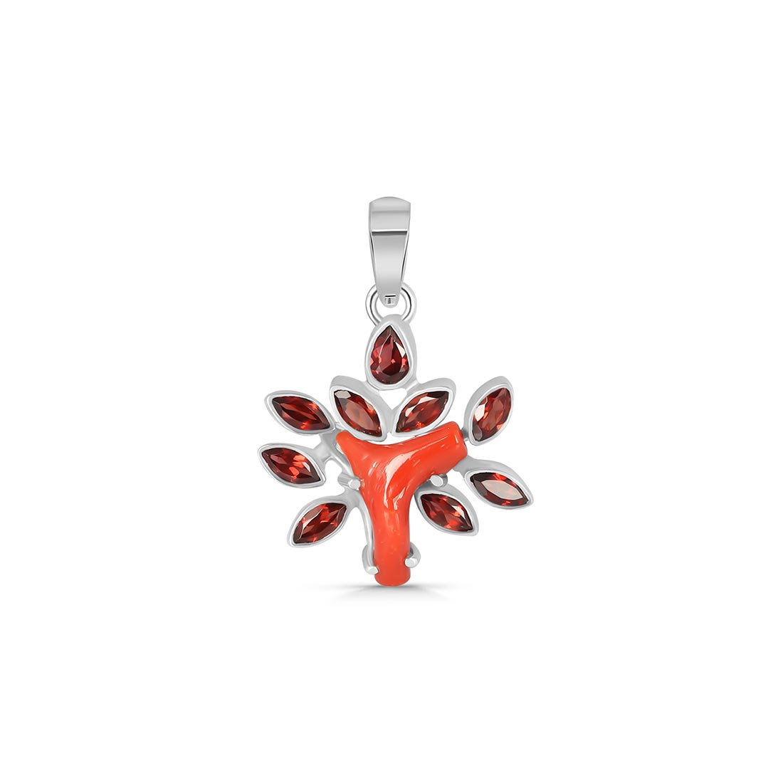 Red Coral & Garnet Pendant-(COR-P-6)